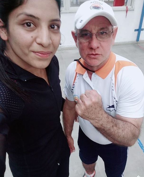 Simranjit Kaur with her coach
