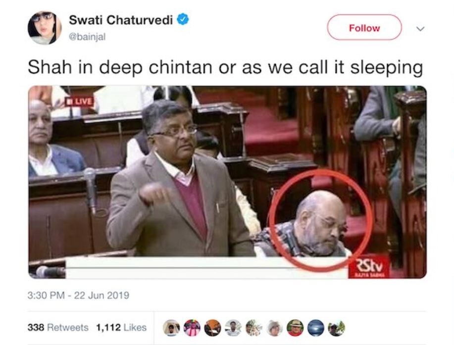 Swati Chaturvedi's Tweet on Amit Shah in 2019
