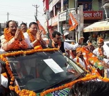 Ajay Bhatt during his election rally in Nainital for the 2019 Indian general election