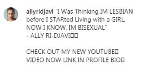 Alexandra Djavi's Instagram post about being bisexual