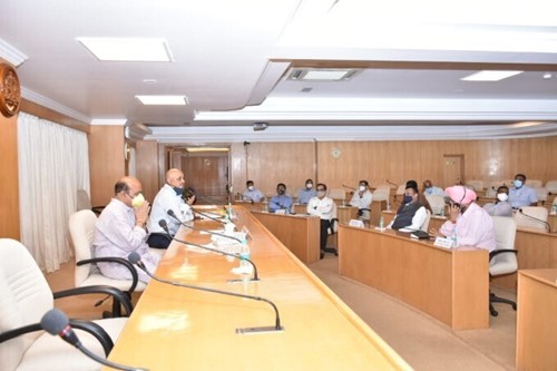 Basavaraj Bommai during a meeting with his cabinet members