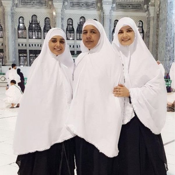 Kiran Haq with her mother and sister at the holy place of Mecca
