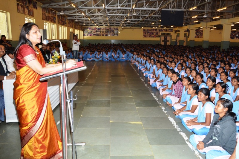 Priti Adani while addressing the students of Kalinga Institute of Social Sciences (KISS) Residential School