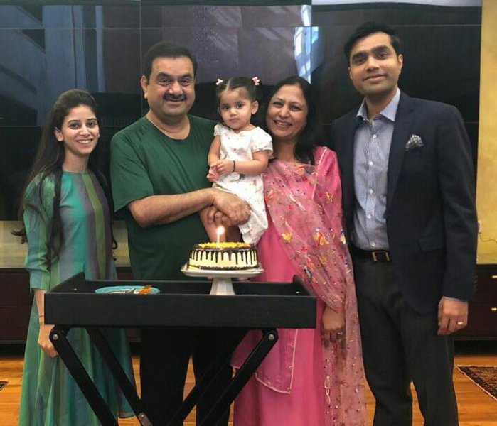 Priti Adani with her grand daughter, husband, son and daughter-in-law