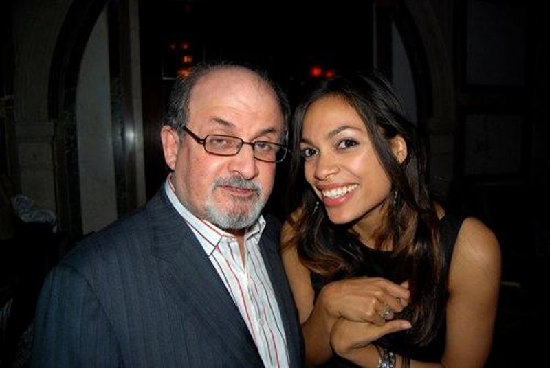 Salman Rushdie with Rosario Dawson