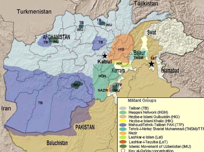 A map showing the spread of the Haqqani Network in Afghanistan
