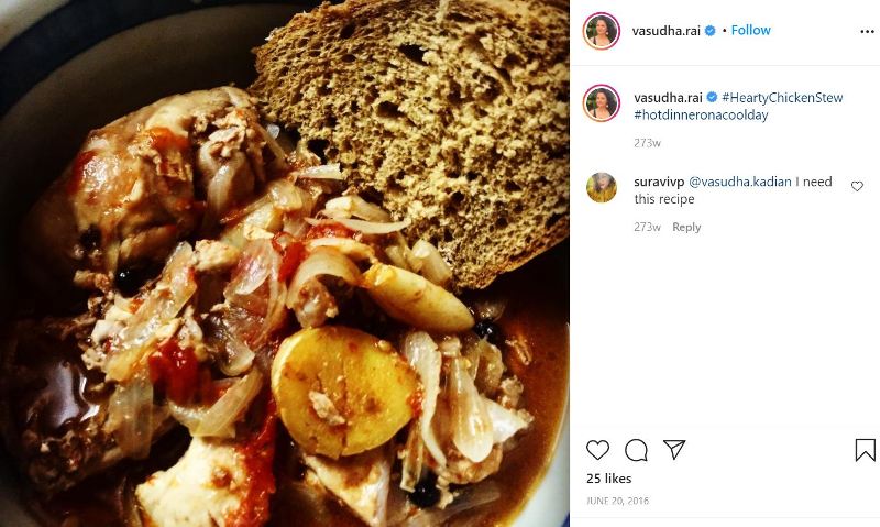 An Instagram post of a non-vegetarian food prepared by Vasudha Rai