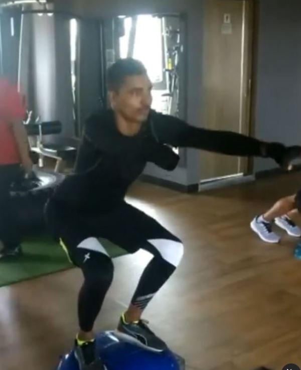 A screenshot from the video Instagrammed by Nishad Kumar while doing a workout at the gym