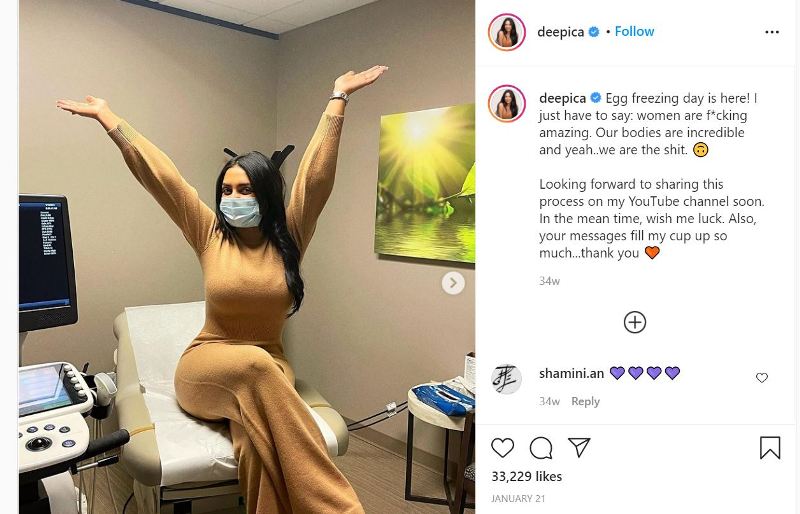 An image Instagrammed by Deepica before going egg freezing process
