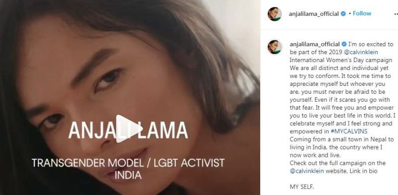 Anjali Lama`s Instagram post about Calvin Klein