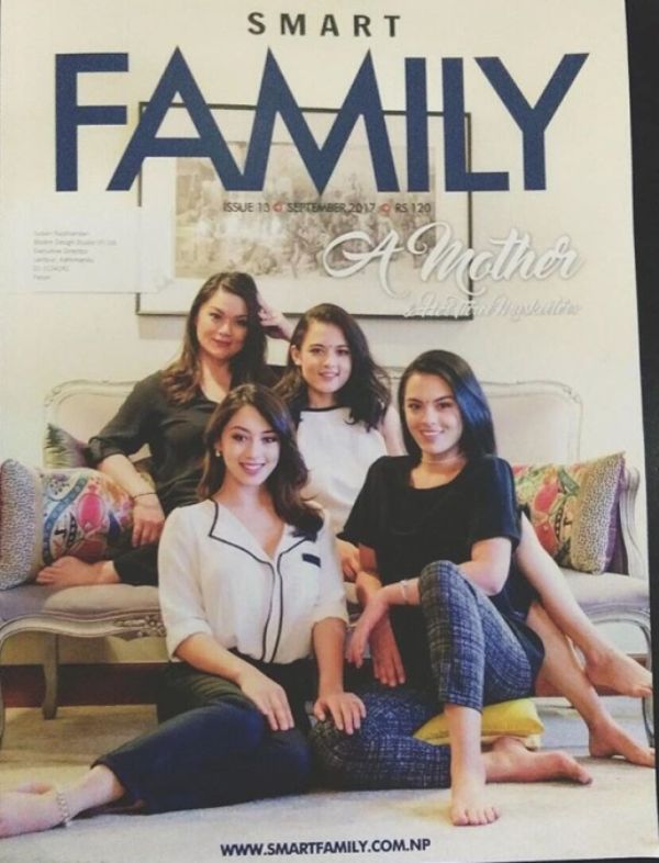Anna Sharma with her mother and two sisters on the cover page of a magazine