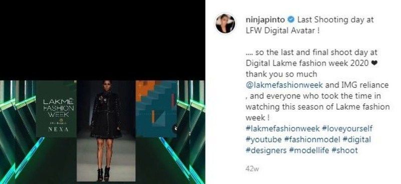 Candice Pinto`s Instagram post regarding LFW