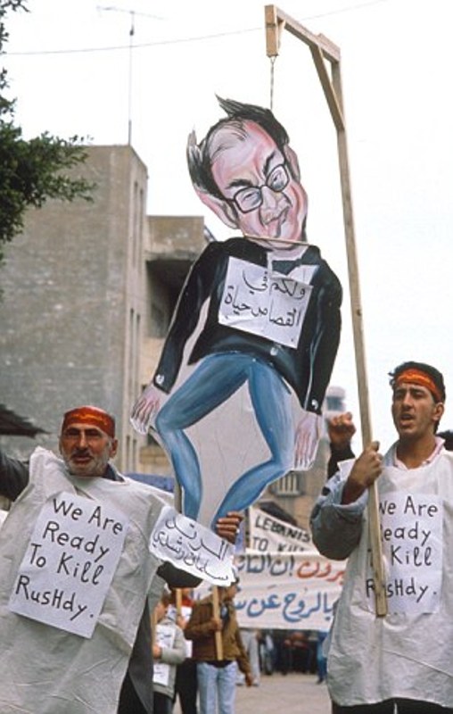 Demonstrators in Beirut issued a message to Rushdie during fatwa issued against him