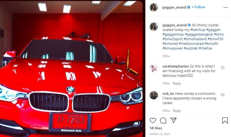 Gaggan Anand`s Instagram post about his car