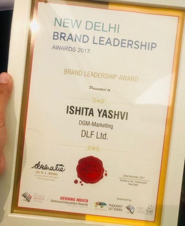 Ishita Yashvi's New Delhi Brand Leadership award in 2017