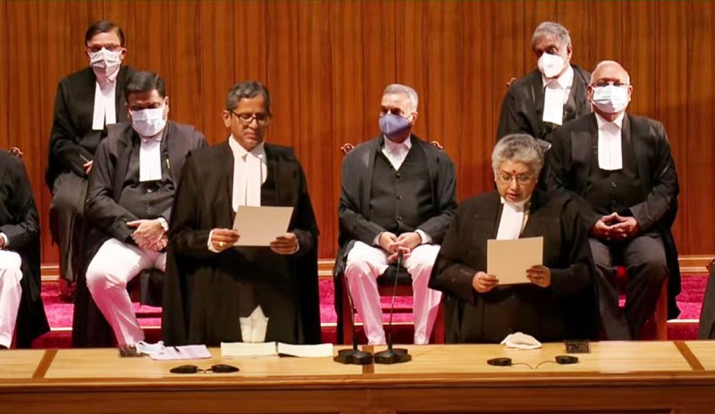 Justice B V Nagarathna taking oath as a Supreme Court judge