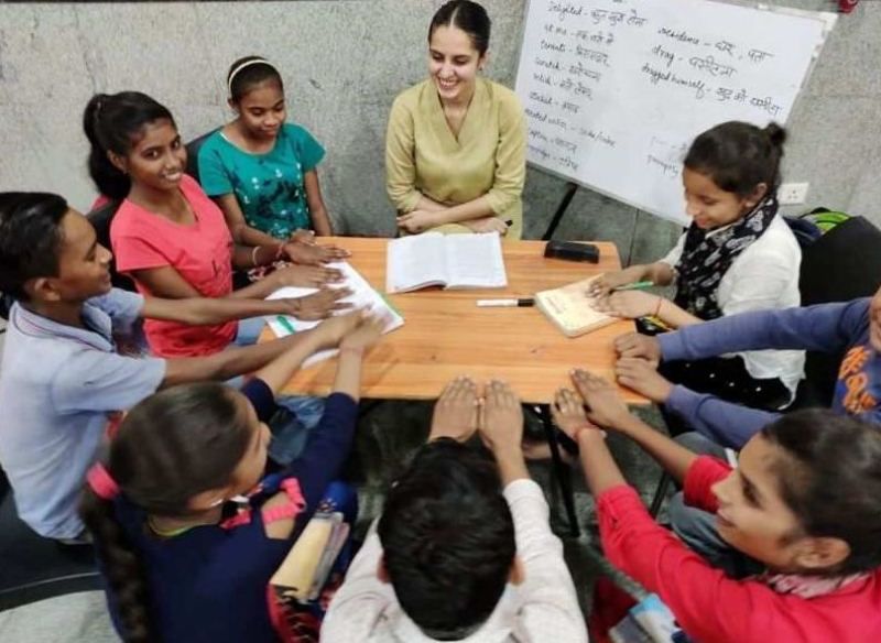 Koyal with the students of her NGO