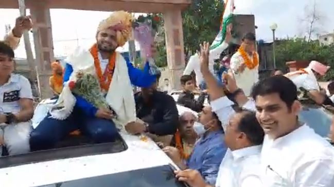 Manish Narwal welcomed in his city Ballabhgarh