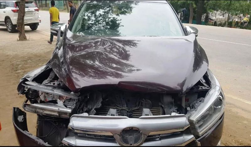Narendra Giri's car after his accident