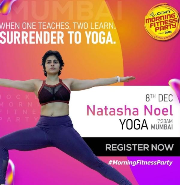 Natasha Noel on the cover of an yoga session invitation