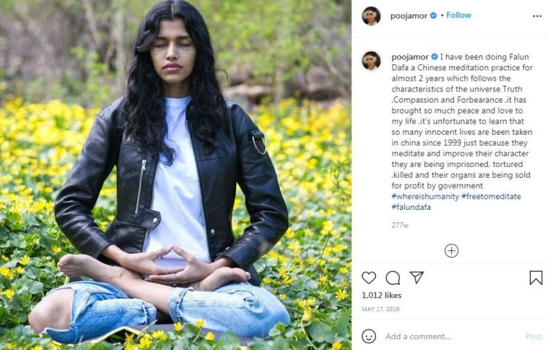 Pooja Mor`s Instagram post practicing Falun Dafa