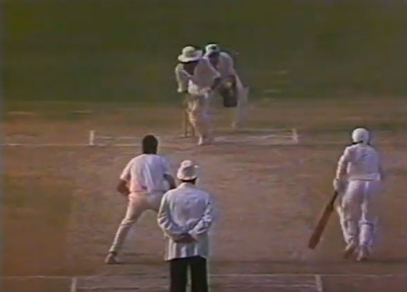 Ramiz Raja playing a shot on the final day of the test match against England in 1984