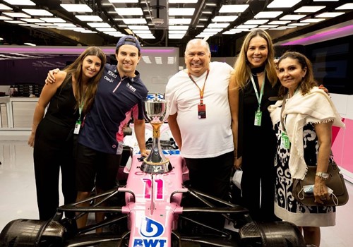 Sergio Perez with his wife (left), father, sister, and mother