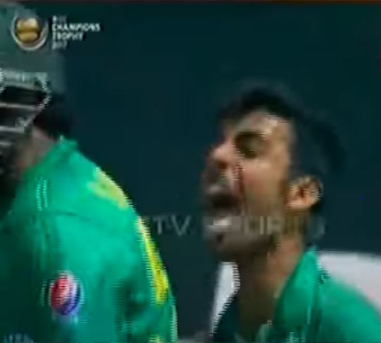 Shadab Khan after taking a wicket of Eoin Morgan at Champions Trophy 2017
