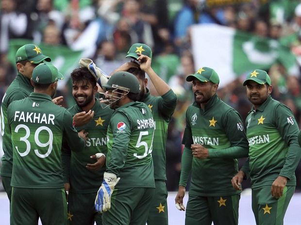 Shadab Khan celebrates after dismissing New Zealand captain Kane Williamson during the ICC World Cup 2019