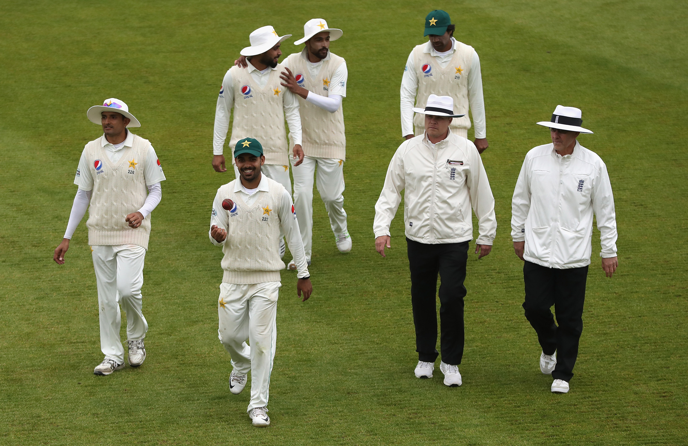Shadab Khan walking out after the career-best bowling spell of 10 for 157 runs vs Northamptonshire