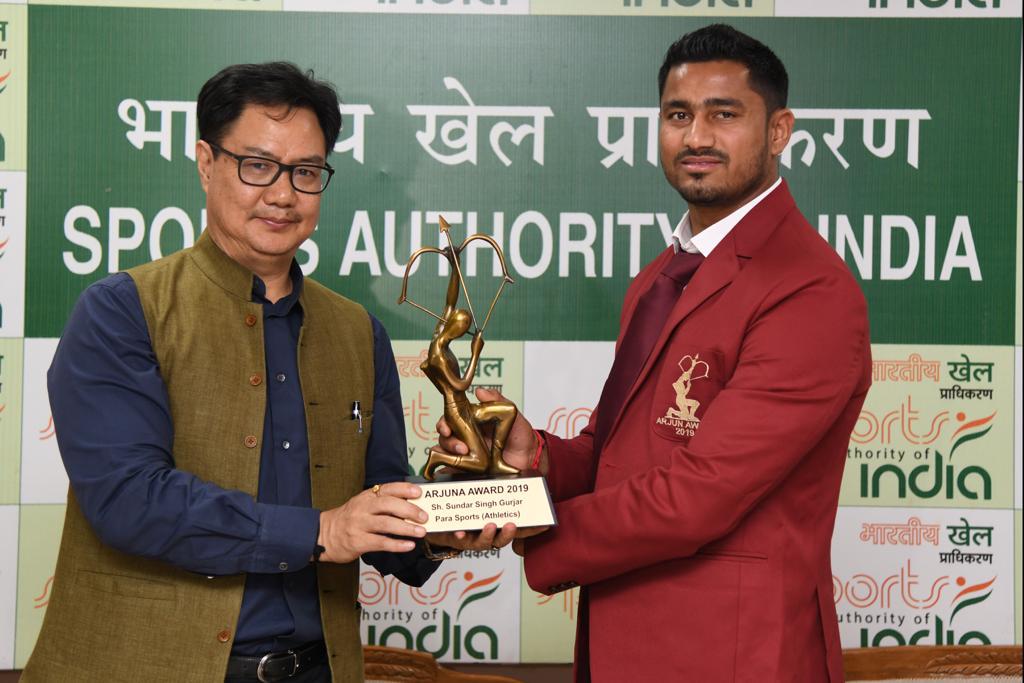 Sundar Singh Gurjar felicitated with Arjuna Award from the national Sports minister Kiren Rijiju