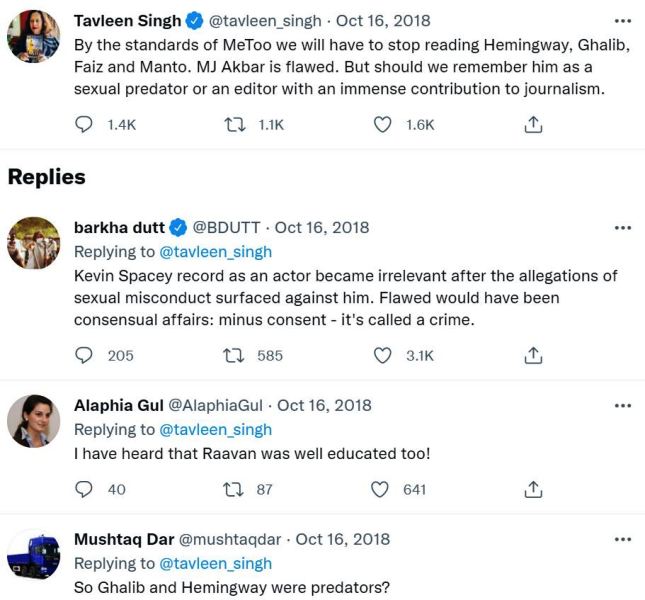 Tavleen Singh criticised for her tweet supporting MJ Akbar