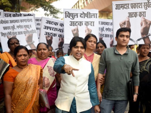 Trupti Desai during a protest