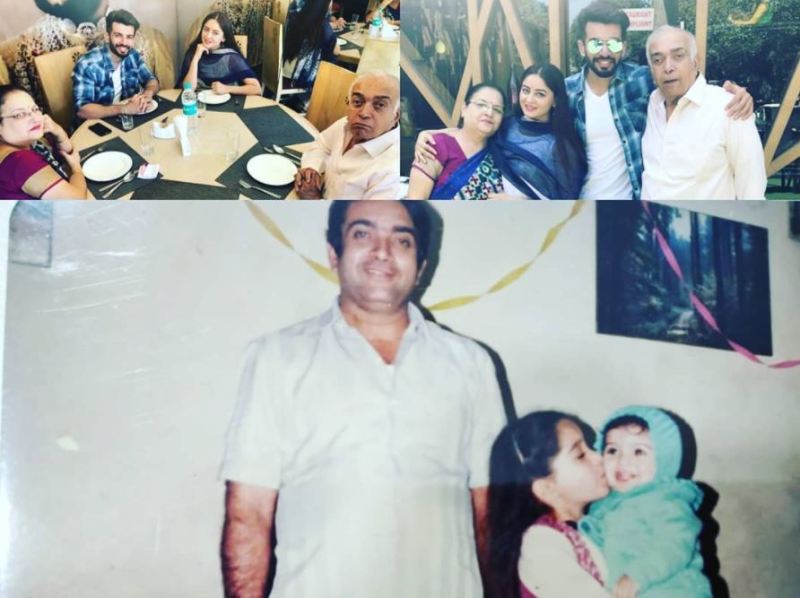 A picture collage of family members (father, mother, and wife) of Jay Bhanushali