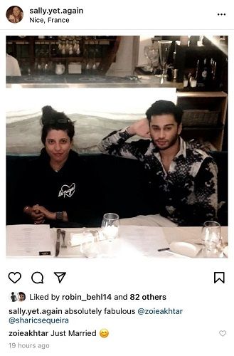 An Instagram post by Zoya Akhtar and Sharic Sequeira's friend