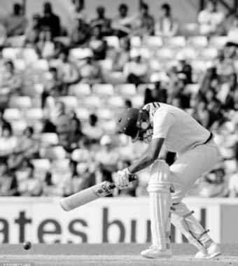Dilip Vengsarkar getting hit by a bouncer from Malcolm Marshall in the 1983 World Cup on 15 June