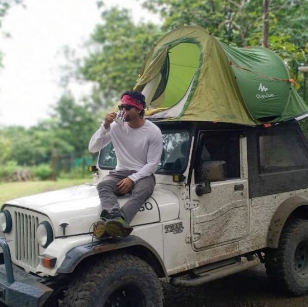 Harshvardhan on his jeep