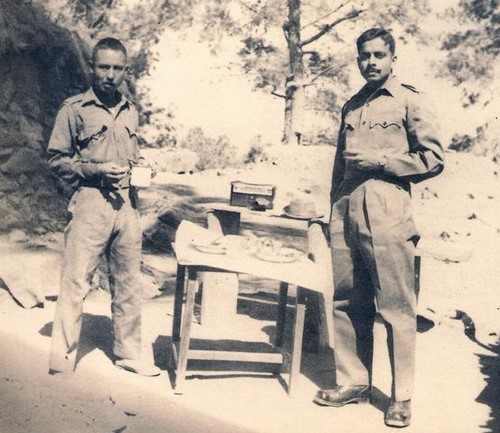 Ian Cardozo drinking tea at an Indian Army post