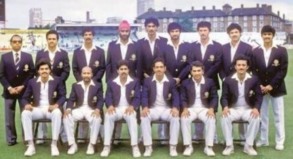 Indian team posing before the 1983 World Cup