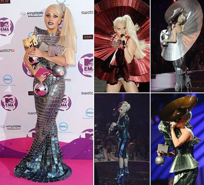 Lady Gaga in Manish Arora's Paco Rabanne collection at the MTV EMAs