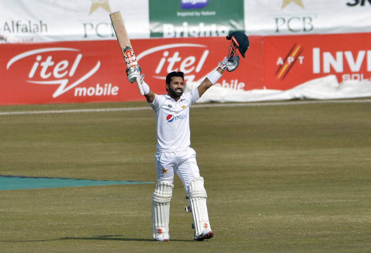Mohammad Rizwan celebrating his maiden test century