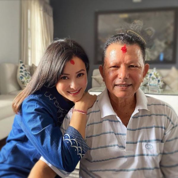 Namrata Shrestha with her father