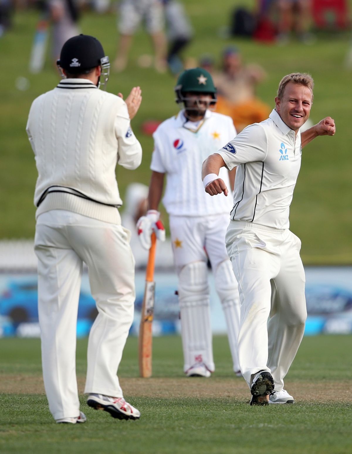 Neil Wagner celebrating after taking a wicket of Rizwan