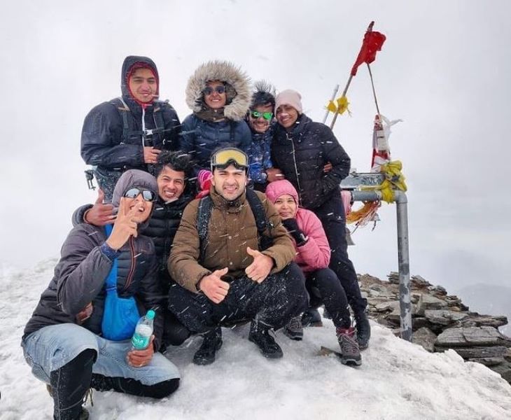 Raghav Juyal with his friends on a mountain hike