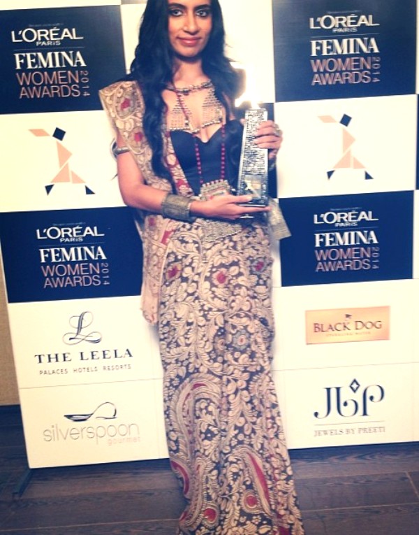 Shilo Shiv Suleman posing with her Femina 'Woman of Worth' (2014)