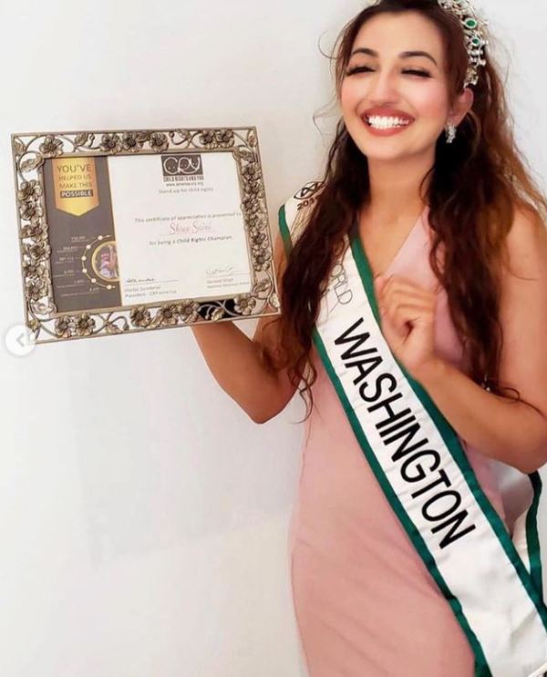 Shree Saini with her title Miss World Washington in 2019