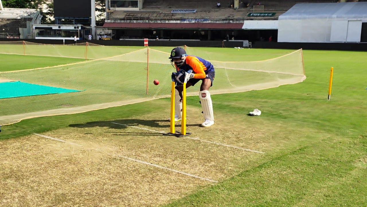 Srikar Bharat practicing wicketkeeping
