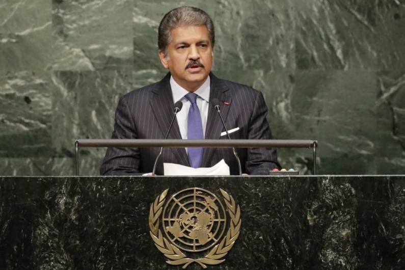 Anand Mahindra speaks at the Paris Agreement on climate change at U.N. headquarters