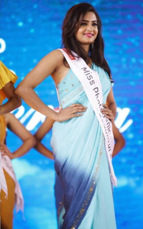Anjana Shajan after winning the title of Miss Photogenic at Miss Kerala Beauty Pageant 
