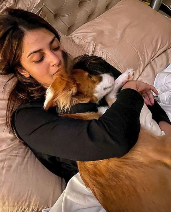 Anushka Ranjan cuddling with her pet dog
